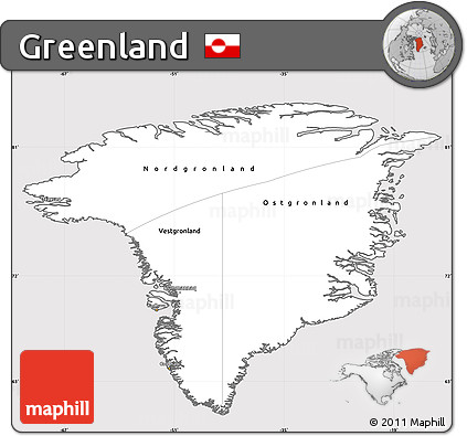 Silver Style Simple Map of Greenland, cropped outside