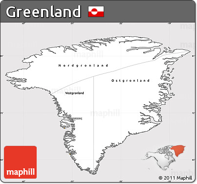 Silver Style Simple Map of Greenland, cropped outside