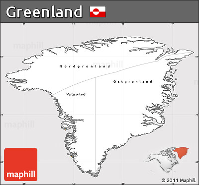 Silver Style Simple Map of Greenland, cropped outside