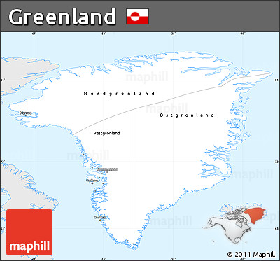 Silver Style Simple Map of Greenland, single color outside