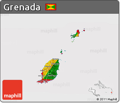 Flag 3D Map of Grenada, flag rotated