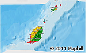 Flag 3D Map of Grenada, shaded relief outside, bathymetry sea, flag rotated