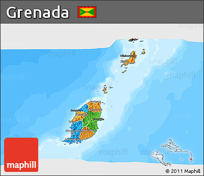Political 3D Map of Grenada, darken, land only