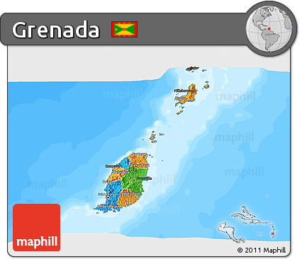 Political 3D Map of Grenada, darken, land only