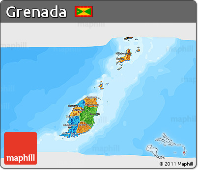 Political 3D Map of Grenada, darken, land only