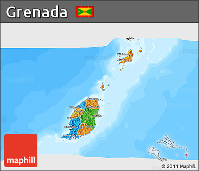 Political 3D Map of Grenada, desaturated, land only