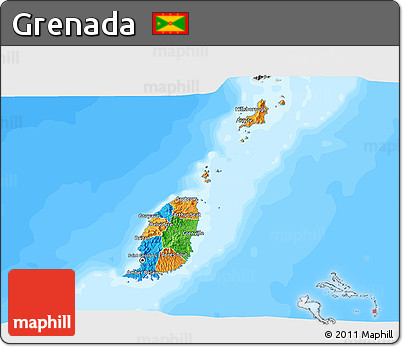Political 3D Map of Grenada, desaturated, land only