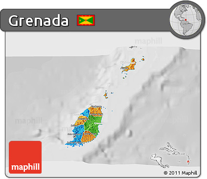 Political 3D Map of Grenada, lighten, desaturated