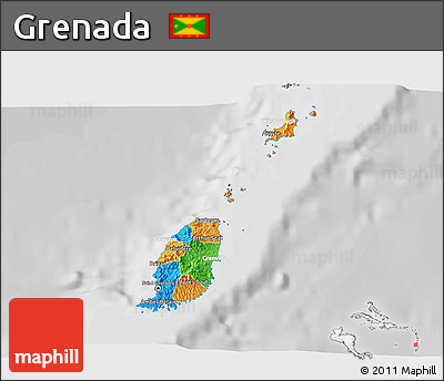 Political 3D Map of Grenada, lighten, desaturated