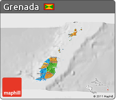 Political 3D Map of Grenada, lighten, desaturated