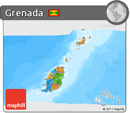 Political 3D Map of Grenada, lighten, desaturated, land only