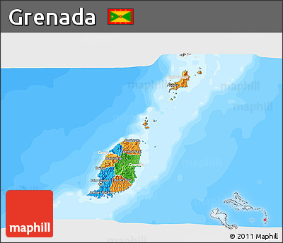 Political 3D Map of Grenada, lighten, desaturated, land only