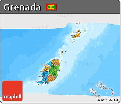 Political 3D Map of Grenada, lighten, desaturated, land only