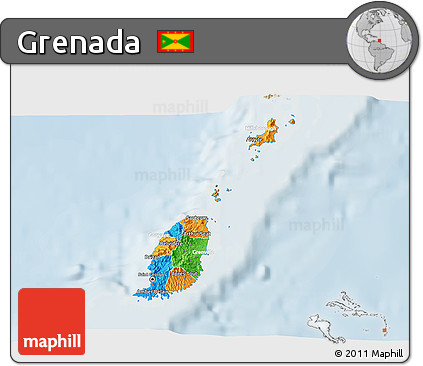 Political 3D Map of Grenada, lighten