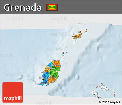Political 3D Map of Grenada, lighten