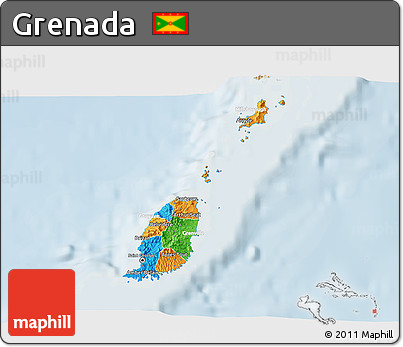 Political 3D Map of Grenada, lighten