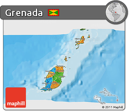 Political 3D Map of Grenada, satellite outside, bathymetry sea