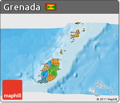 Political 3D Map of Grenada, satellite outside, bathymetry sea