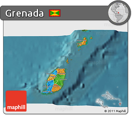 Political 3D Map of Grenada, satellite outside