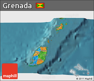 Political 3D Map of Grenada, satellite outside