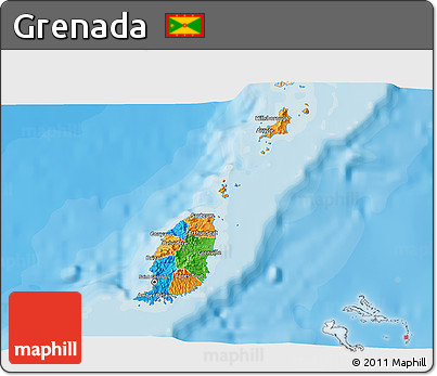 Political 3D Map of Grenada, shaded relief outside, bathymetry sea
