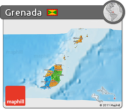 Political 3D Map of Grenada, shaded relief outside