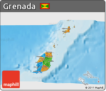 Political 3D Map of Grenada, shaded relief outside