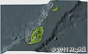 Satellite 3D Map of Grenada, darken, semi-desaturated