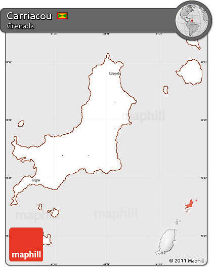 Classic Style Simple Map of Carriacou, cropped outside