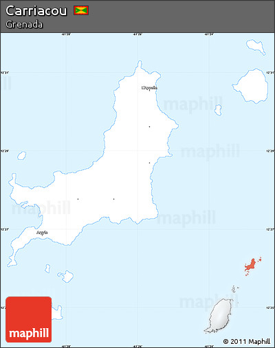 Silver Style Simple Map of Carriacou, single color outside