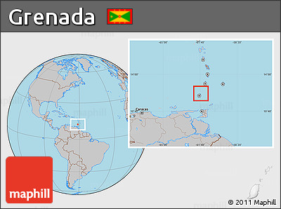 Gray Location Map of Grenada, hill shading inside