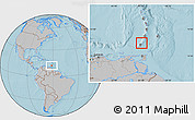 Political Location Map of Grenada, gray outside, hill shading