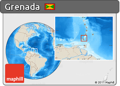 Political Location Map of Grenada, shaded relief outside
