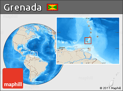 Political Location Map of Grenada, shaded relief outside