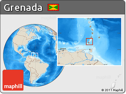 Political Location Map of Grenada, shaded relief outside