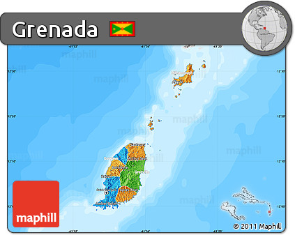 Political Map of Grenada, lighten, desaturated, land only