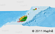 Flag Panoramic Map of Grenada, single color outside, bathymetry sea, shaded relief sea, flag rotated