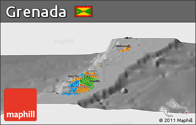 Political Panoramic Map of Grenada, darken, desaturated