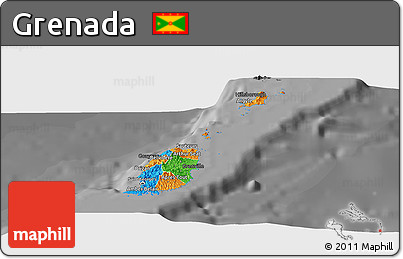Political Panoramic Map of Grenada, darken, desaturated