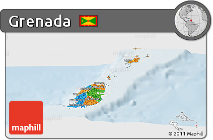 Political Panoramic Map of Grenada, lighten