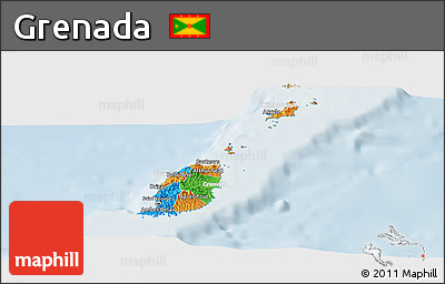 Political Panoramic Map of Grenada, lighten