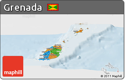 Political Panoramic Map of Grenada, lighten