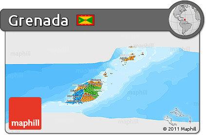 Political Panoramic Map of Grenada, lighten, land only
