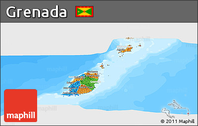 Political Panoramic Map of Grenada, lighten, land only