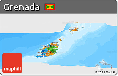 Political Panoramic Map of Grenada, lighten, land only