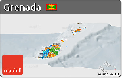 Political Panoramic Map of Grenada, lighten, semi-desaturated