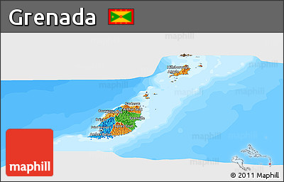 Political Panoramic Map of Grenada, semi-desaturated, land only