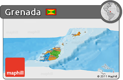 Political Panoramic Map of Grenada, single color outside