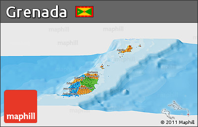 Political Panoramic Map of Grenada, single color outside