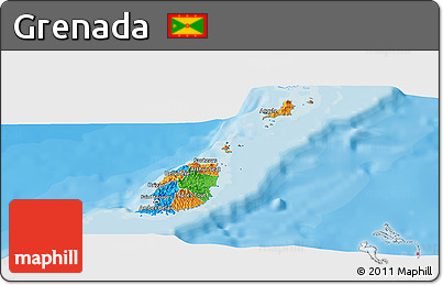 Political Panoramic Map of Grenada, single color outside